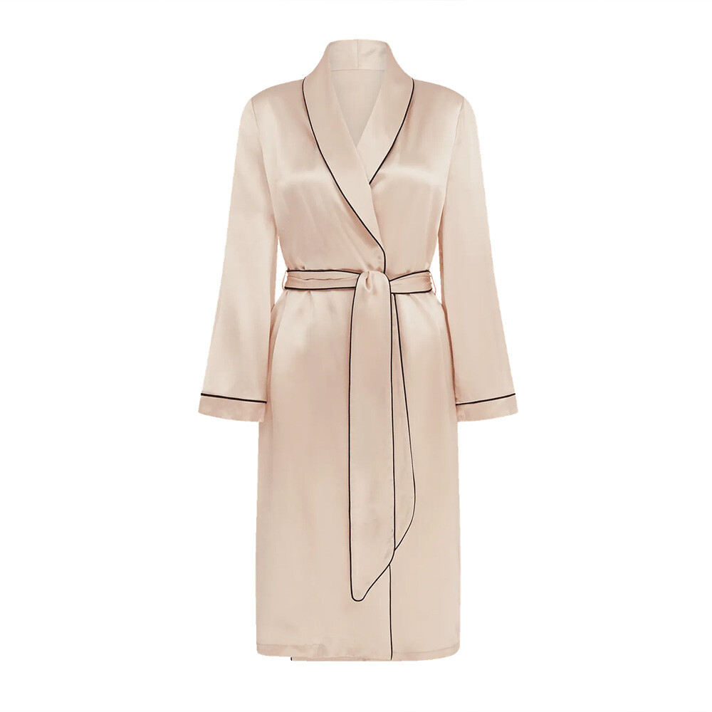 Silk Robe with Black Piping